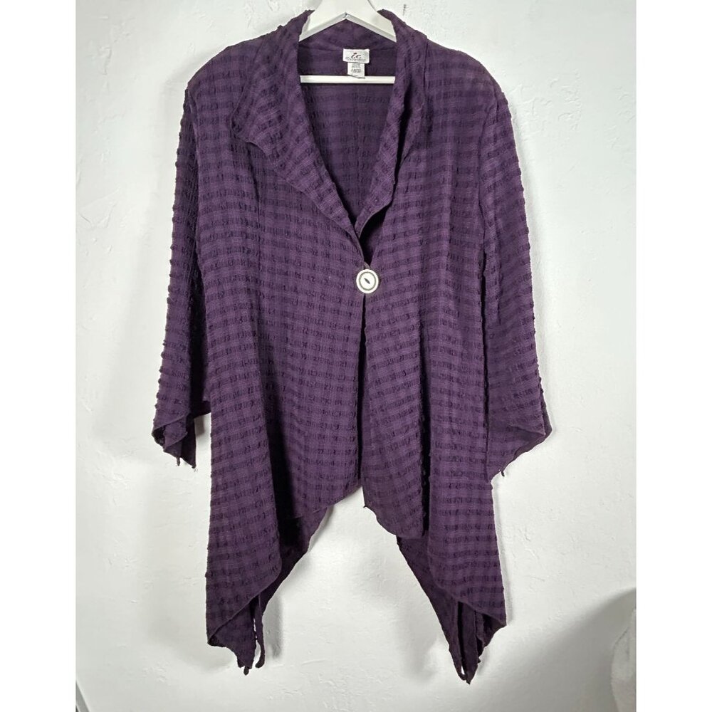 I.C. Collection U.S.A. By Connie Womens XXL Textured Purple Asymmetric Cardigan